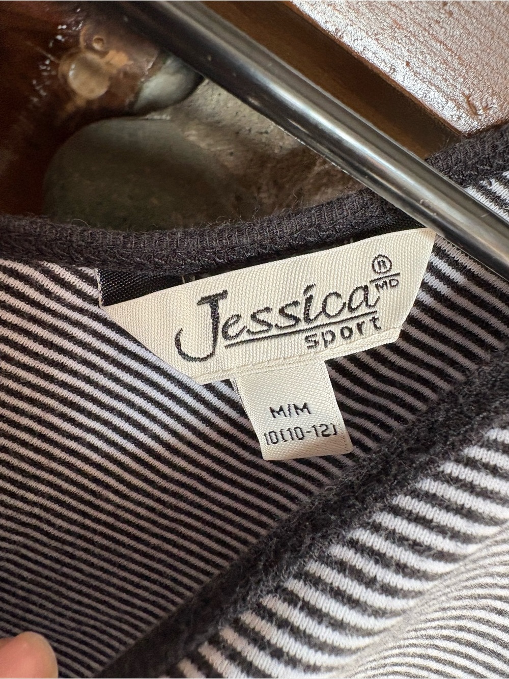 Jessica Sport Black and White Striped V-Neck Tee - Size medium - Picture 2 of 6